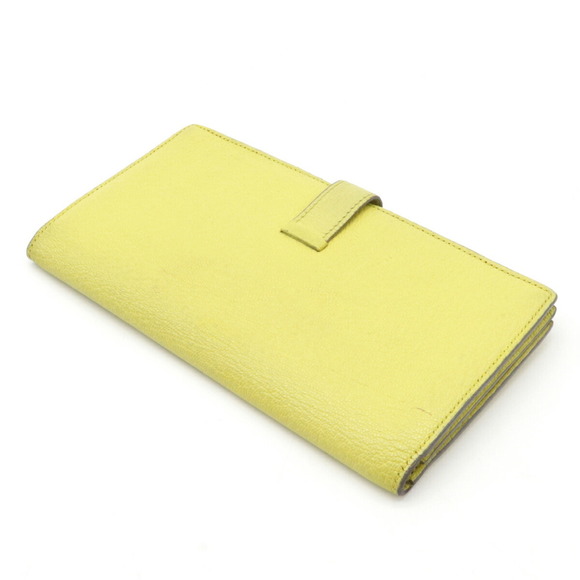 HERMES Hermes Bearn Souffle Bifold Long Wallet Chevre Leather Lime Yellow □Q ... - Picture 2 of 9